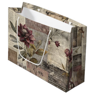 Vintage Botanical Patchwork Rustic (1) Large Gift Bag