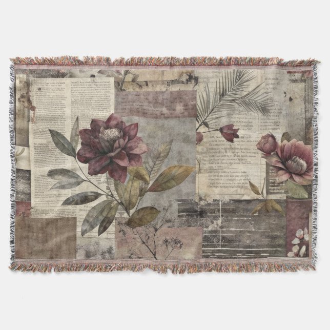 Vintage Botanical Patchwork Rustic (1) Throw Blanket (Front)