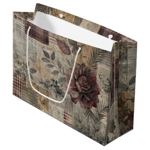 Vintage Botanical Patchwork Rustic (2) Large Gift Bag