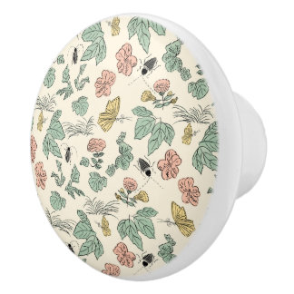 Vintage Botanical Pattern with Butterflies and Bee Ceramic Knob