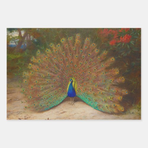 Vintage Botanical Peacock Peacocks Peafowl Wrapping Paper Sheets