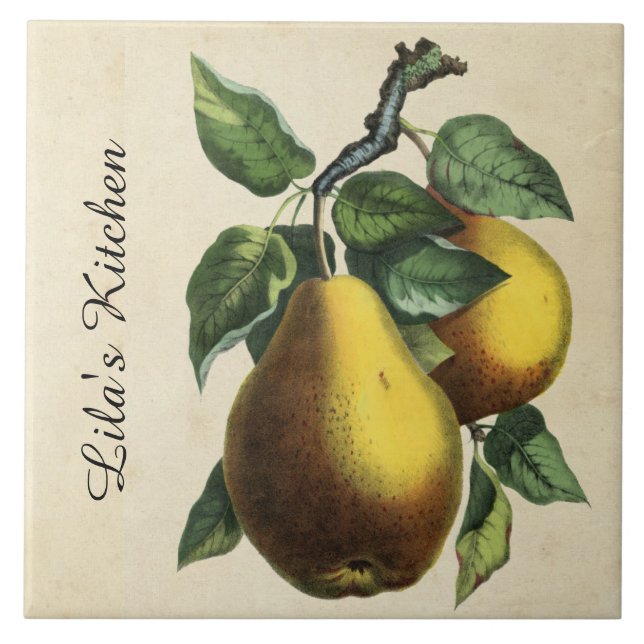 Vintage Botanical Pear Personalized Tile (Front)