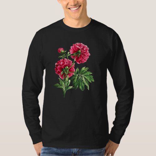 Vintage Botanical Peony Flower Illustration Tee