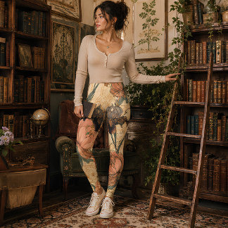 Vintage Botanical Peony & Iris Art Nouveau Leggings