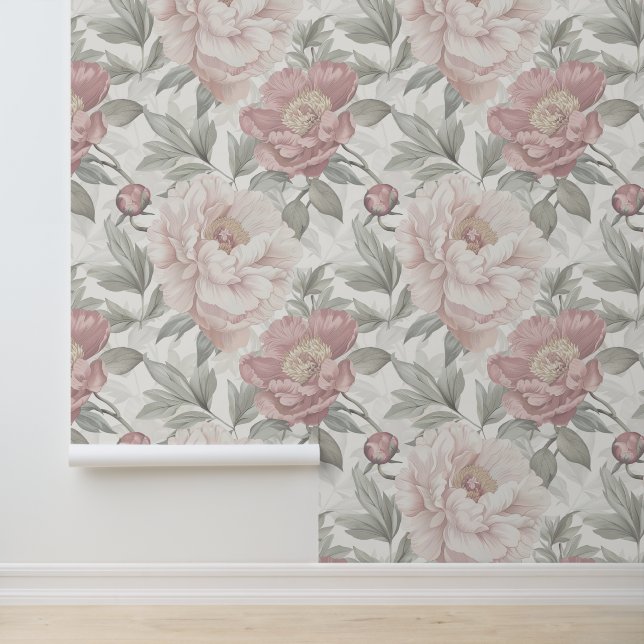 Vintage botanical peony wall design wallpaper  (Application)