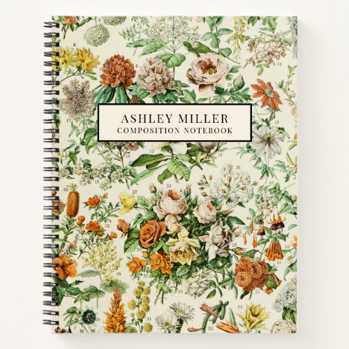 Vintage Botanical Personalized Name Flower Notebook