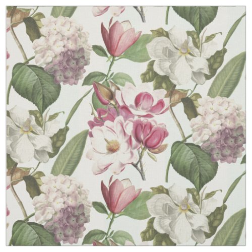 Vintage Botanical Pink Magnolias and Hydrangeas Fabric