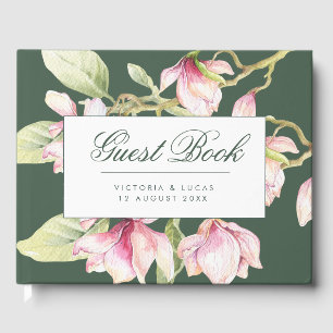 Vintage Botanical Pink & Sage Green Wedding Guest Book
