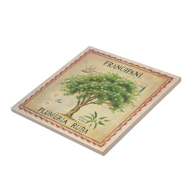 Vintage Botanical Plumeria Tree Art Deco Ceramic Tile (Side)