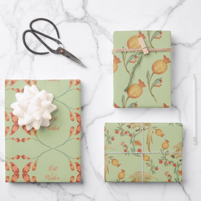 Vintage Botanical Pomegranate  Wrapping Paper Sheets (Front)