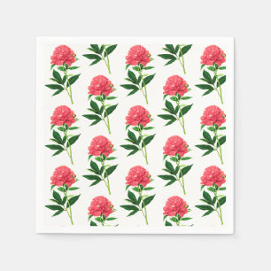 Vintage Botanical Print, Coral Pink Peony Napkins