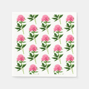 Vintage Botanical Print, Pastel Pink Peony Paper Napkins