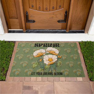 Vintage botanical print with a wildflower spring doormat