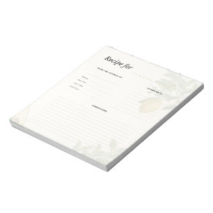 Vintage Botanical Recipe Notepad