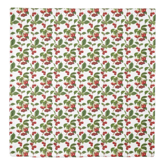 Vintage Botanical Red Cherries Print Duvet Cover (Front)