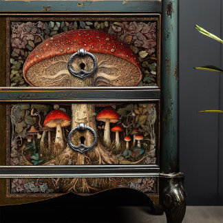 Vintage Botanical Red Mushroom Decoupage Folk Art Tissue Paper