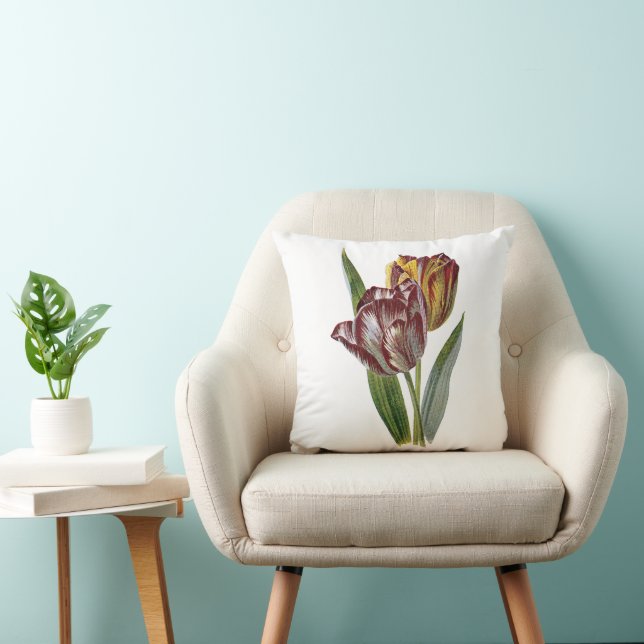 Vintage Botanical Red Yellow Tulips Pillow (Chair)