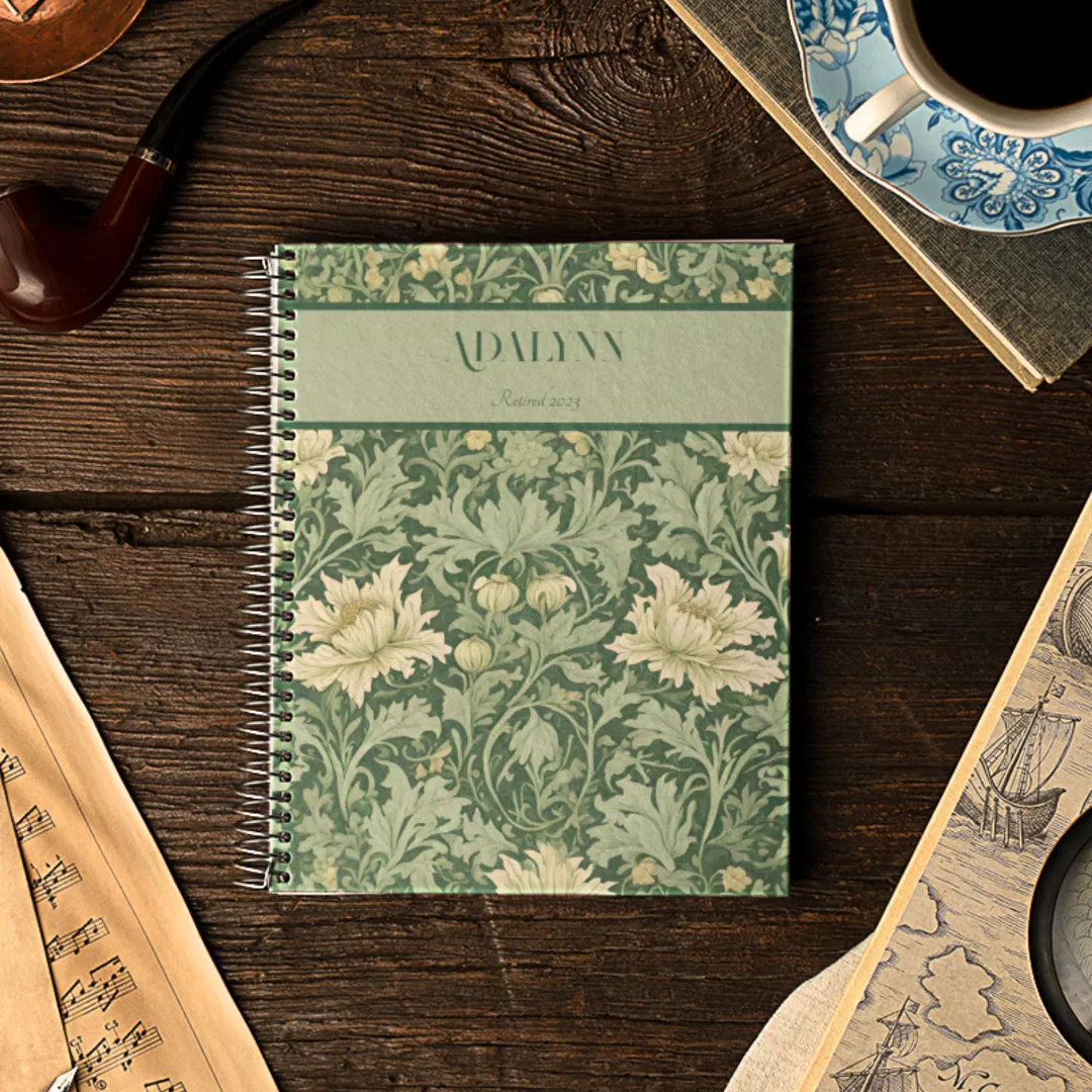 Vintage Botanical Retirement Gifts for Mom Green Notebook (Vintage Botanical Retirement Gifts for Mom)