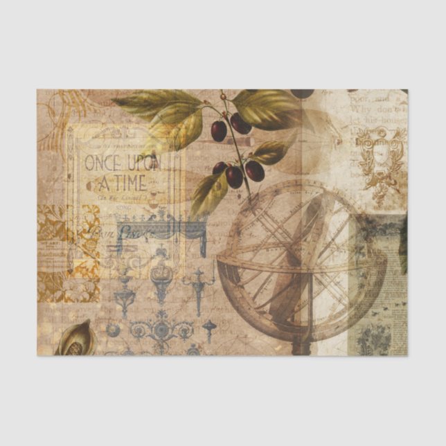 Vintage Botanical Retro Victorian Aged  Tissue Paper (Front)