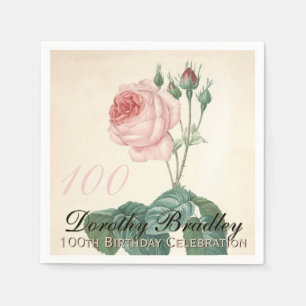 Vintage Botanical Rose 100th Birthday Party PN Paper Napkins