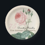 Vintage Botanical Rose 75th Birthday Party PP Paper Plates<br><div class="desc">Customizable 75th Birthday Celebration Paper Plate with Vintage Botanical Watercolors of a rose by Pierre-Joseph Redouté. You can easily change text color, font, size and position by clicking the customize button. Matching paper napkin, invitation, guest book, favor box, pillow and more... --------- "Pierre-Joseph Redouté (10 July 1759 in Saint-Hubert, Belgium...</div>