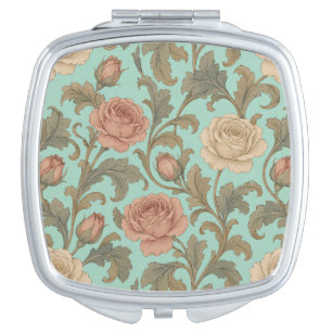 Vintage Botanical Rose Compact Mirror