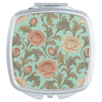 Vintage Botanical Rose Compact Mirror