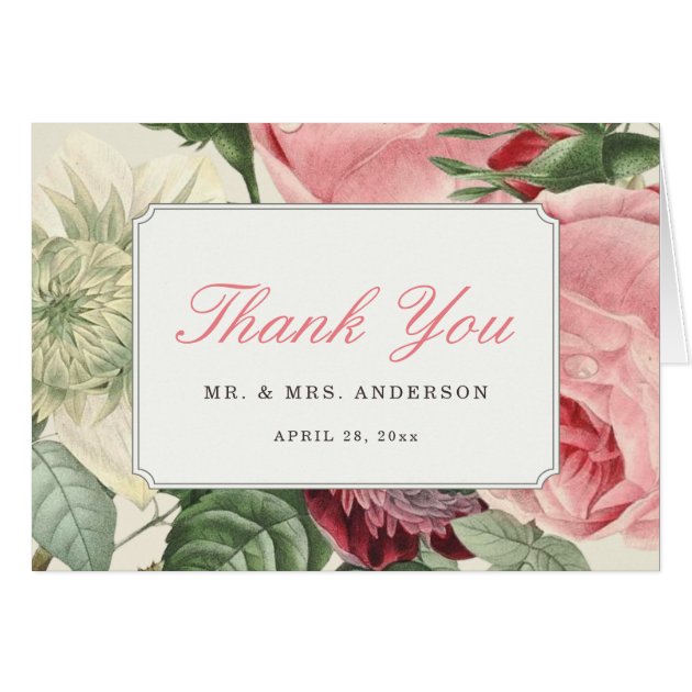 Vintage Botanical Rose Floral Elegant Thank You Card