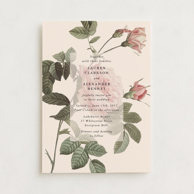 Vintage botanical rose floral wedding innvitation invitation (Creator Uploaded)