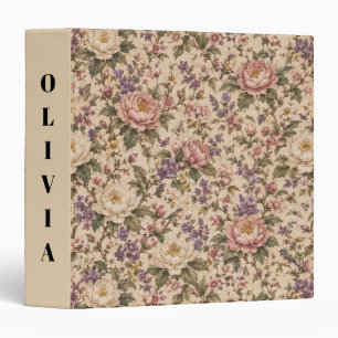 Vintage Botanical Rose Garden & Butterfly Pattern 3 Ring Binder