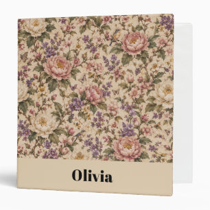 Vintage Botanical Rose Garden & Butterfly Pattern 3 Ring Binder