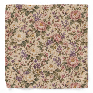 Vintage Botanical Rose Garden & Butterfly Pattern Bandana