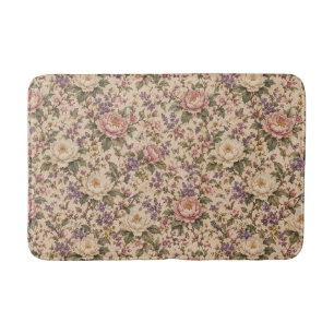 Vintage Botanical Rose Garden & Butterfly Pattern Bath Mat