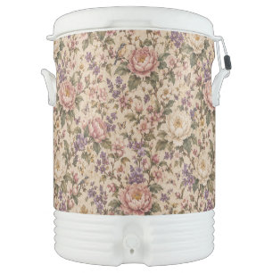 Vintage Botanical Rose Garden & Butterfly Pattern Beverage Cooler