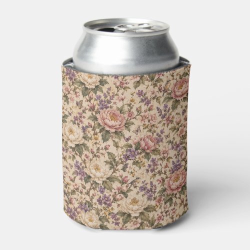 Vintage Botanical Rose Garden & Butterfly Pattern Can Cooler