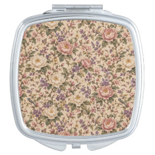 Vintage Botanical Rose Garden & Butterfly Pattern Compact Mirror