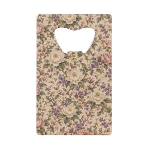 Vintage Botanical Rose Garden & Butterfly Pattern Credit Card Bottle Opener