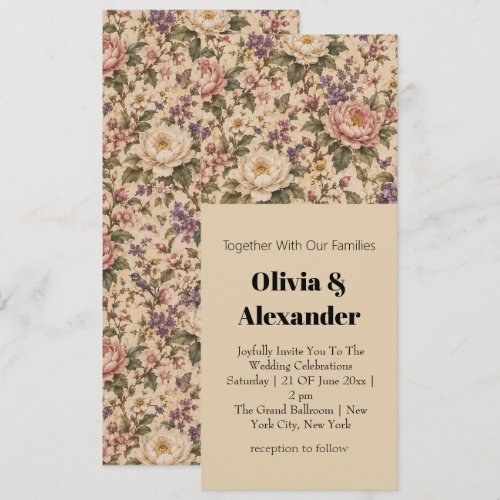 Vintage Botanical Rose Garden &amp; Butterfly Pattern Invitation