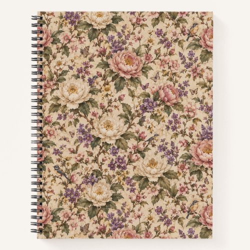 Vintage Botanical Rose Garden & Butterfly Pattern Notebook