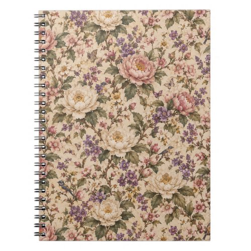 Vintage Botanical Rose Garden & Butterfly Pattern Notebook