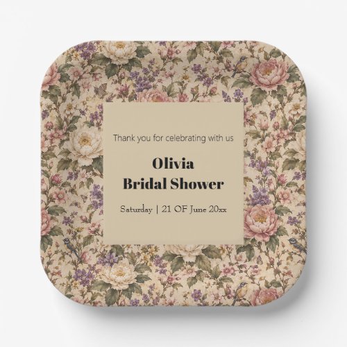 Vintage Botanical Rose Garden & Butterfly Pattern Paper Plates