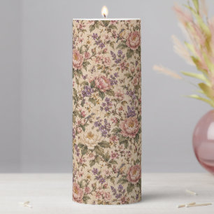 Vintage Botanical Rose Garden & Butterfly Pattern Pillar Candle