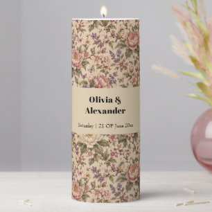 Vintage Botanical Rose Garden & Butterfly Pattern Pillar Candle