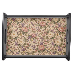Vintage Botanical Rose Garden & Butterfly Pattern Serving Tray