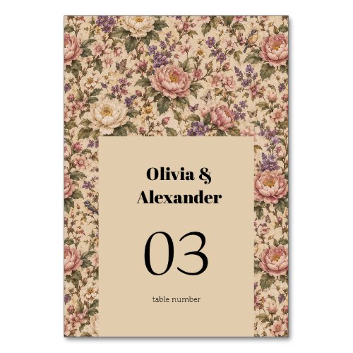 Vintage Botanical Rose Garden & Butterfly Pattern Table Number