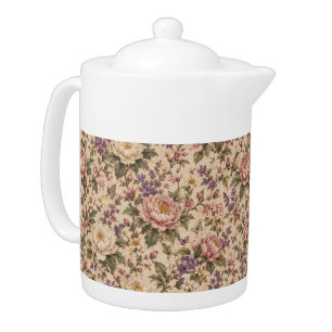 Vintage Botanical Rose Garden & Butterfly Pattern Teapot
