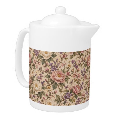 Vintage Botanical Rose Garden & Butterfly Pattern Teapot
