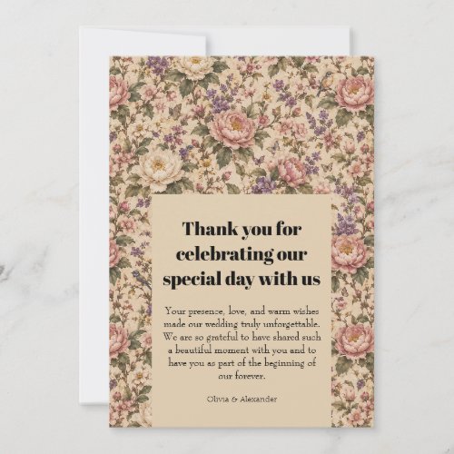 Vintage Botanical Rose Garden & Butterfly Pattern Thank You Card