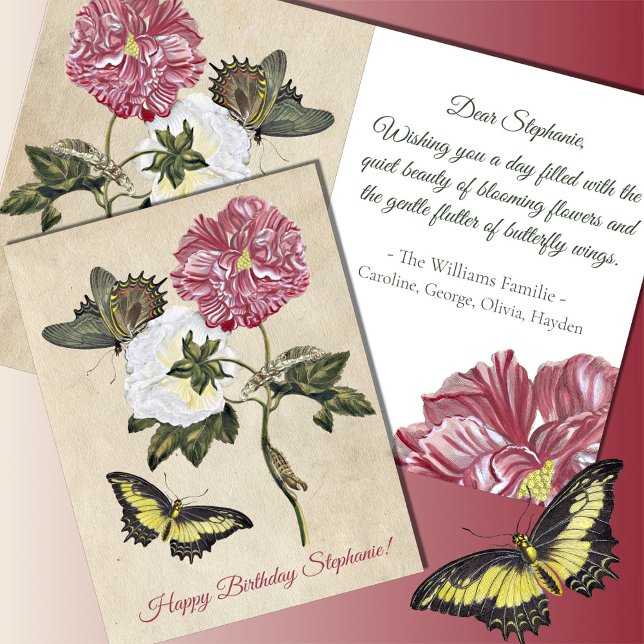 Vintage botanical roses butterfly Birthday Card (Creator Uploaded)