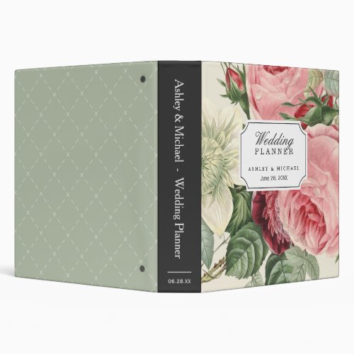 Vintage Botanical Roses Floral Wedding Planner Binder